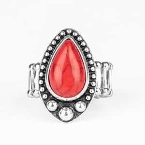 ♥️ Rustic Red Stone Silver Studded Teardrop Ring